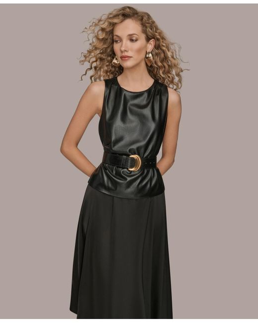 Donna Karan Sleeveless Mixed Media Belted Midi Dress in Black | Lyst Donna Karan Sleeveless Mixed Media Belted Midi Dress in Black | Lyst