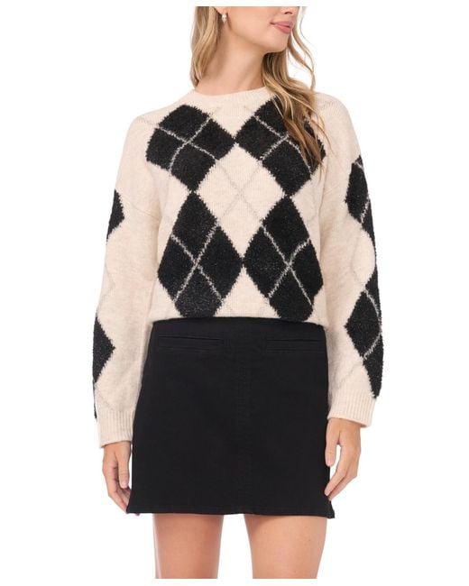 Vince Camuto Black Argyle Long-sleeve Sweater