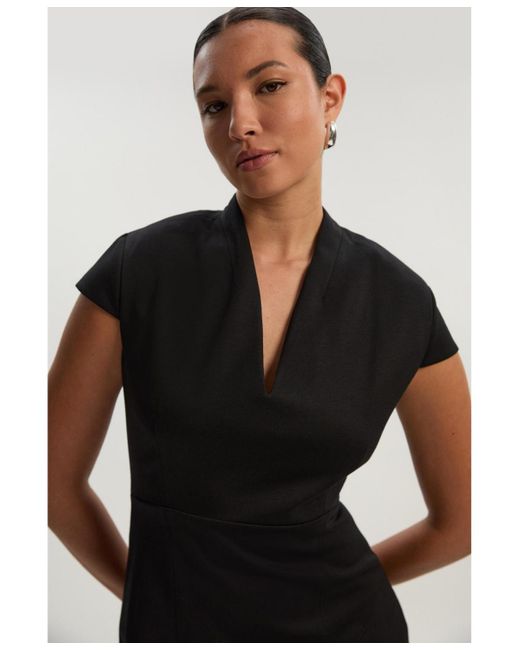 Karen Millen Black Asymmetric Front Tailored Midi Dress
