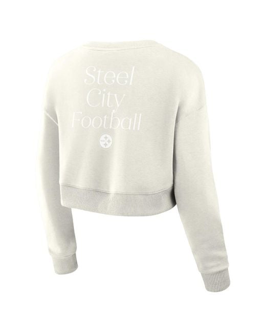 Fanatics White Pittsburgh Steelers Studio Tri-blend Cropped Pullover Sweatshirt