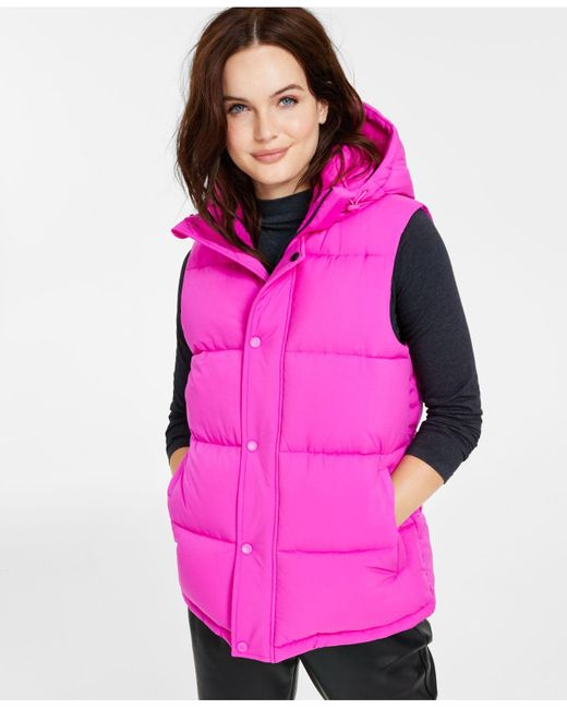 BCBGeneration Pink Stretch Hooded Vest, Created For Macy's