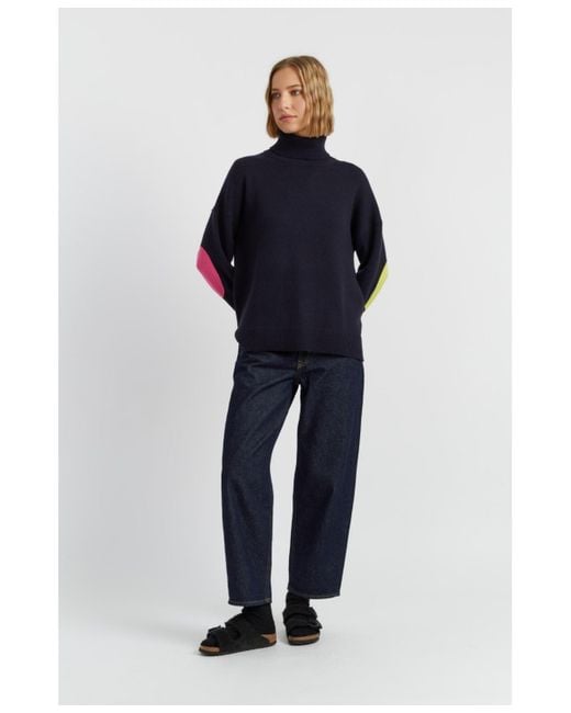 Chinti & Parker Blue Wool Cashmere Elbow Patch Rollneck Sweater