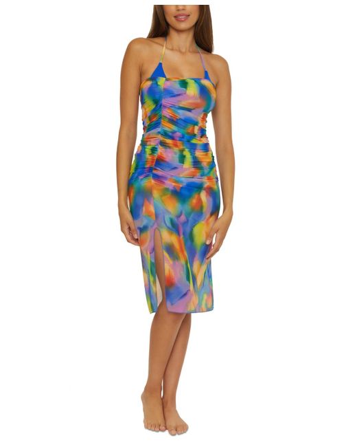Becca Blue Paper Mache Side-ruched Skirt Swim Cover-up
