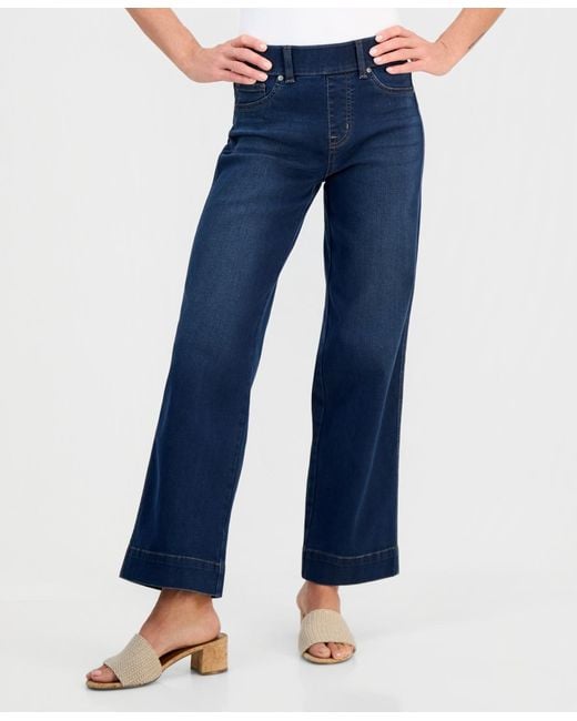 Style & Co. Blue Petite Pull-on Shaping High-rise Wide-leg Jeans