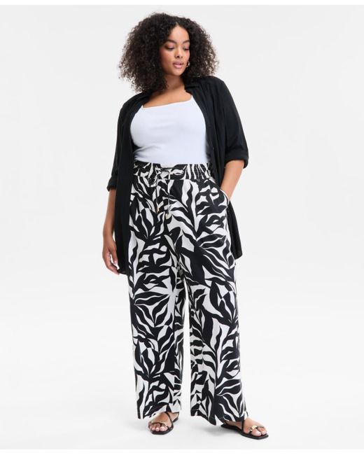 INC International Concepts White Plus Size Printed Wide-leg Pants