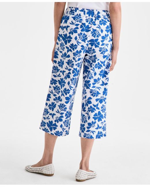 Style & Co. Blue Printed Cotton Pull-on Cropped Pants