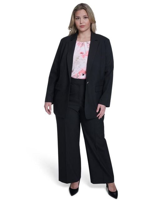 Calvin Klein Blue Plus Size One-button Notch Collar Jacket