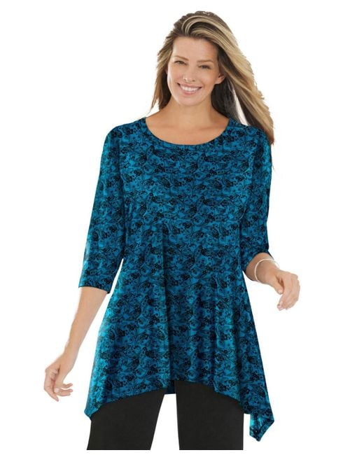 Woman Within Blue Plus Size Swing Hem Tunic