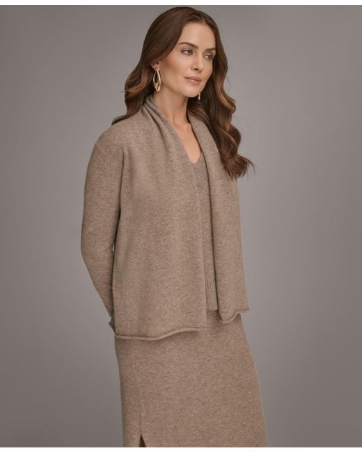 Donna Karan Brown Open Front Cashmere Cardigan