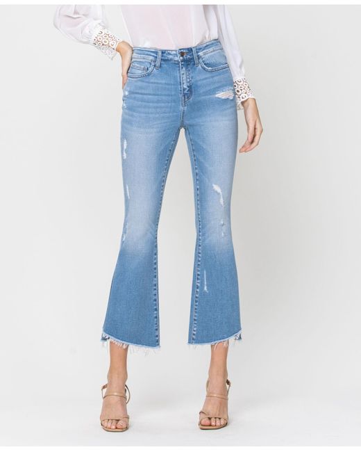 Flying Monkey Denim Mid Rise Crop Kick Flare Jeans With Side Slit in