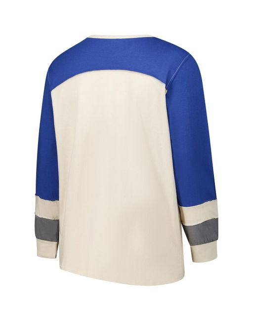 '47 Blue Cream/royal Seattle Seahawks Plus Size Double Header Curve Toni Long Sleeve T-shirt
