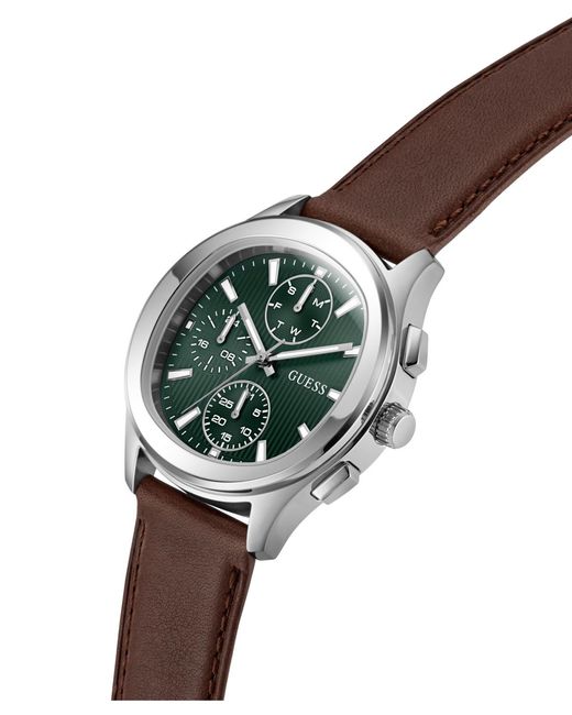 Guess Gray Silver-tone Leather Multi-function Watch for men