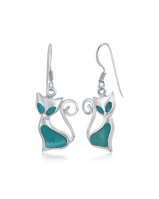 Simona Blue Sterling Silver Created Turquoise Cat Earrings