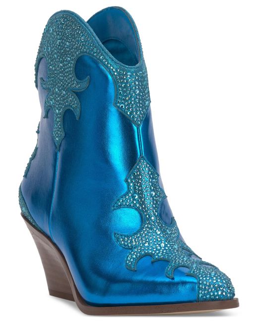 Jessica Simpson Blue Zolly Western-style Block Heel Booties