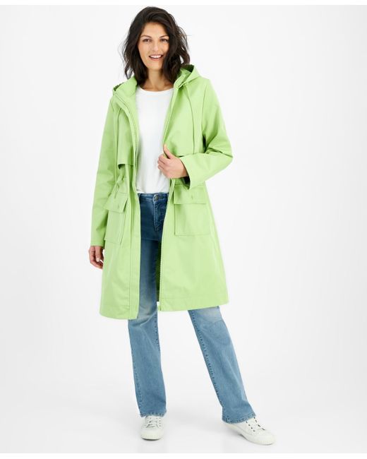 Macy's Green Flower Show Water-resistant Hooded Trench Coat