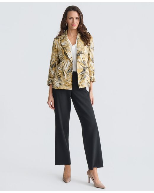 Kasper Natural 3/4-sleeve Open-front Palm Print Jacket