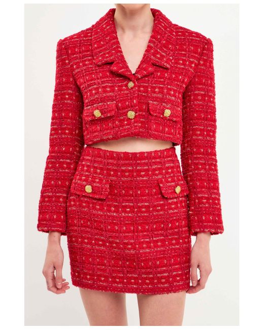 Endless Rose Red Cropped Tweed Jacket