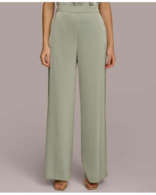 Donna Karan Green Satin Wide-leg Pants