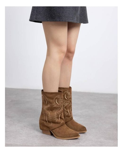 Xti Brown Suede Foldover Booties By