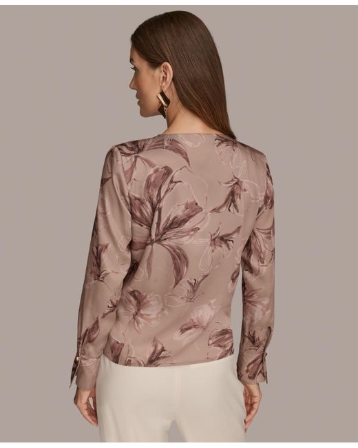 Donna Karan Brown Long Sleeve Printed Top