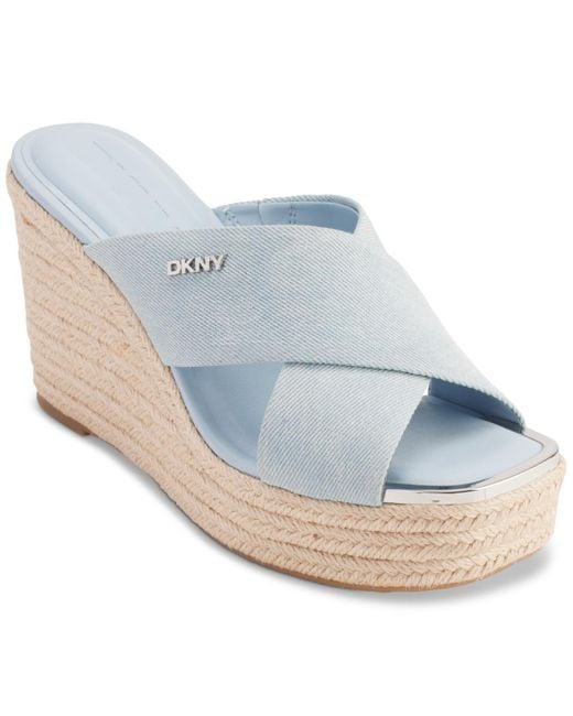 DKNY Blue Maryn Crossband Espadrille Platform Wedge Sandals
