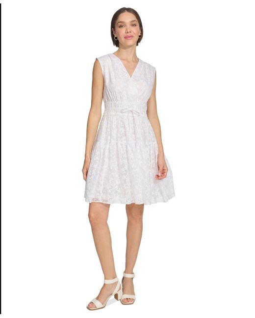 Tommy Hilfiger White Printed Drawstring Fit & Flare Dress