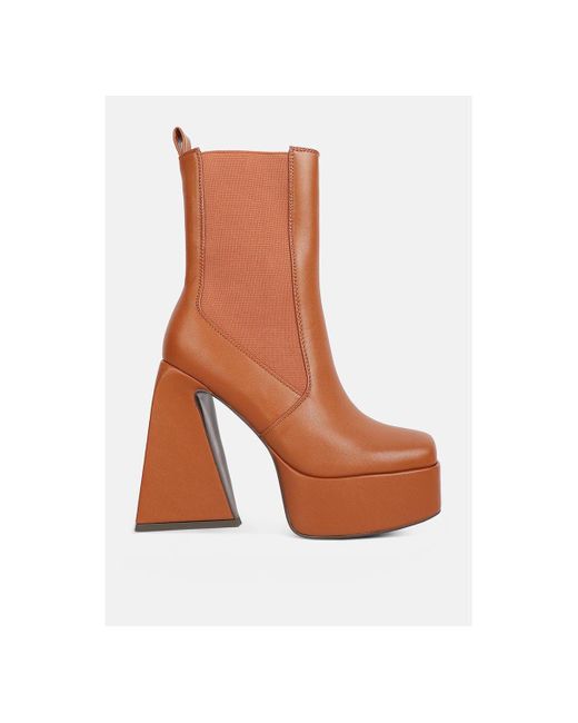 LONDON RAG Brown Frosty High Platform Block Heel Chelsea Boot