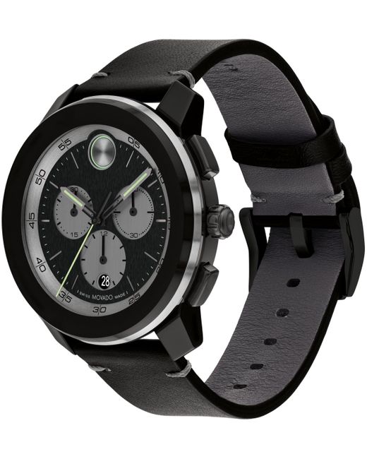 Movado Black Bold Tr90 Swiss Quartz Chronograph Leather Watch 44mm for men