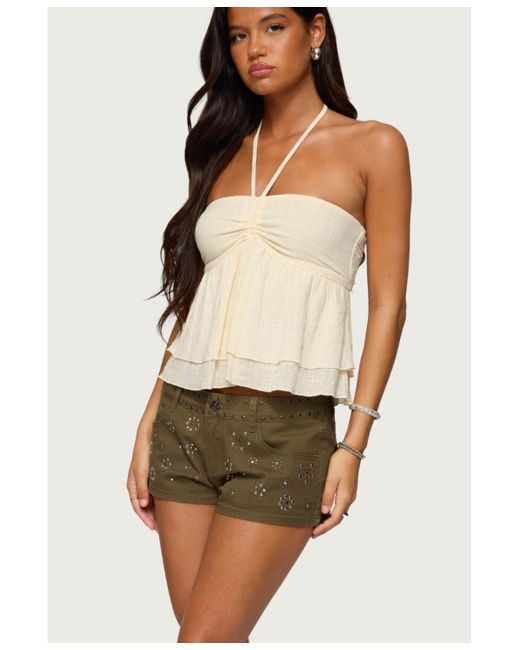 Edikted Natural Layered Linen Look Babydoll Halter Top