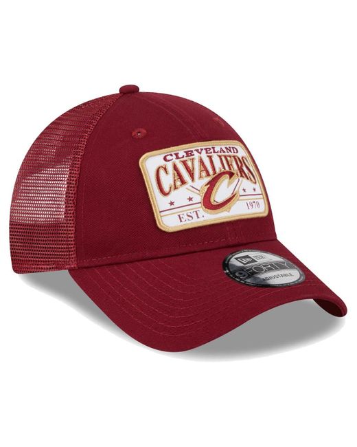 KTZ Red Cleveland Cavaliers Plate Oversized Patch Trucker 9forty Adjustable Hat for men