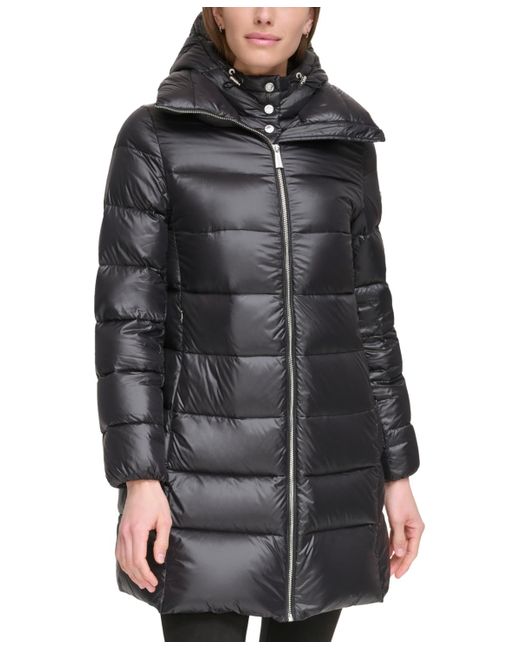 Calvin Klein Black Shine Bibbed Hooded Packable Puffer Coat