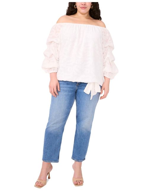 Vince Camuto White Plus Size Off-the-shoulder Bubble-sleeve Top
