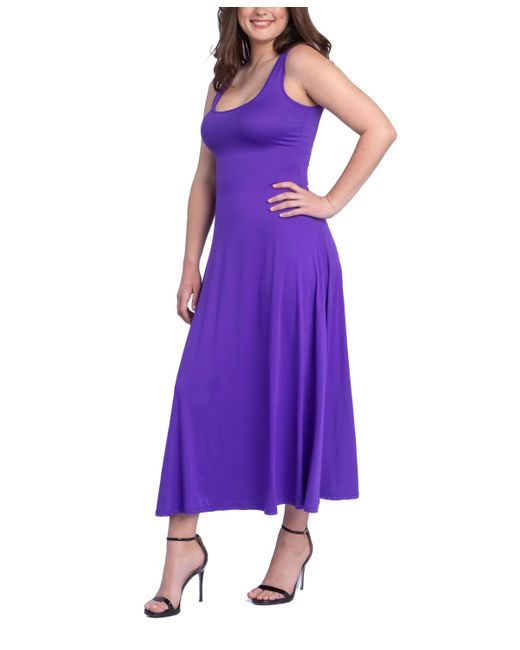 24seven Comfort Apparel Purple Relaxed Sleeveless Tunic A-line Long Dress