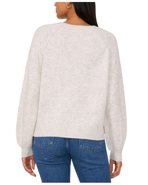 Vince Camuto Blue Crewneck Raglan Puff-sleeve Sweater