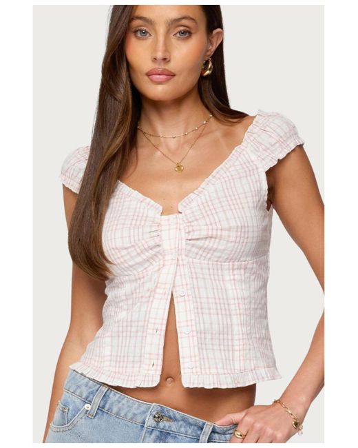 Edikted White Dolsy Plaid Button Up Top