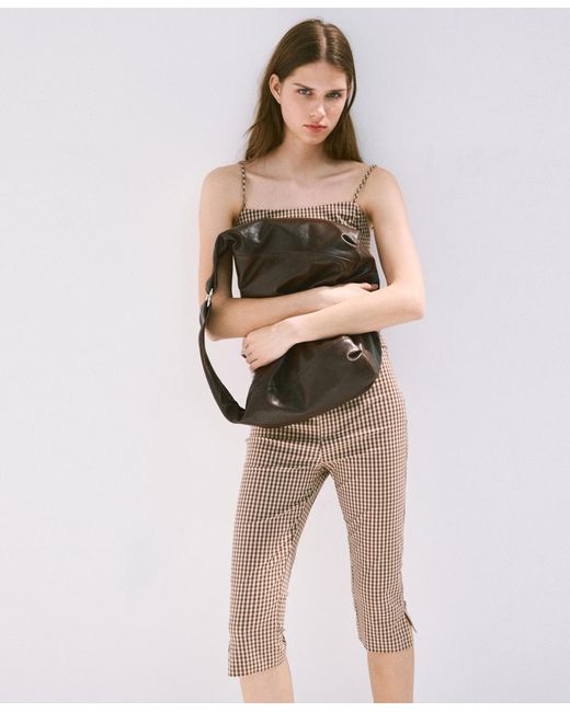 Mango Natural Gingham Capri Pants