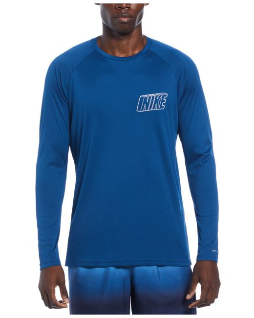 Nike Blue Swoosh At Sea Printed Long-sleeve Hydroguard Rash Guard for men