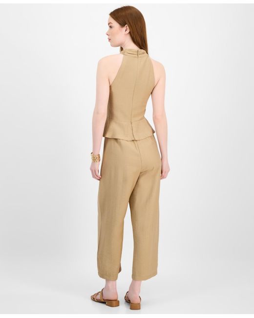 Tommy Hilfiger Natural Peplum Halter Jumpsuit