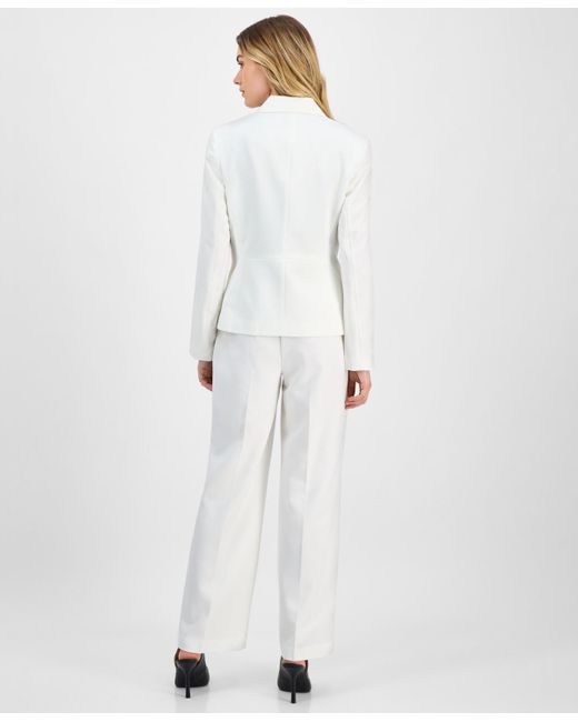Le Suit White Crepe Two-button Jacket & Pull-on Pantsuit Set