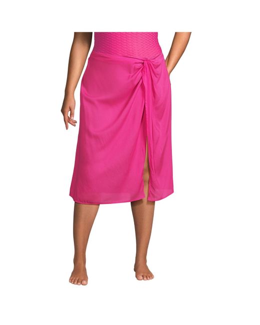 Lands' End Pink Plus Size Twist Front Knee Length Swim Cover-up Skirt