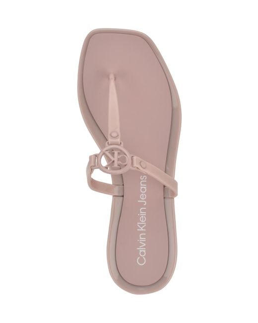 Calvin Klein Pink Edhen Logo T-strap Flat Jelly Sandals