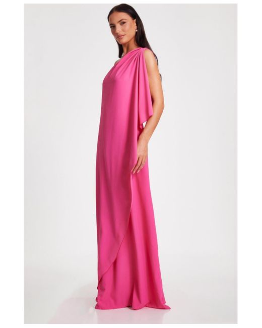 Quiz Pink One Shoulder Frill Detail Crepe Maxi Dress