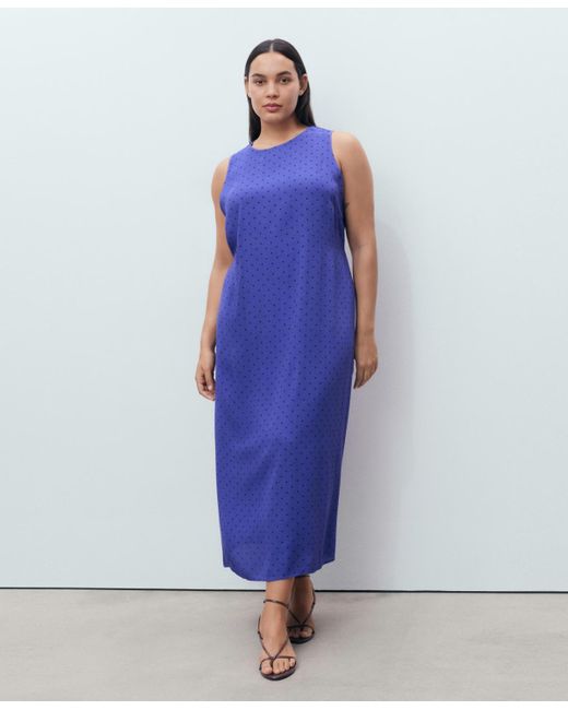 Mango Blue Polka Dot Midi Dress