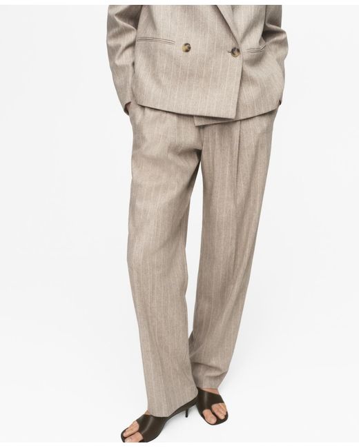 Mango Natural Pinstripe Wool Suit Pants