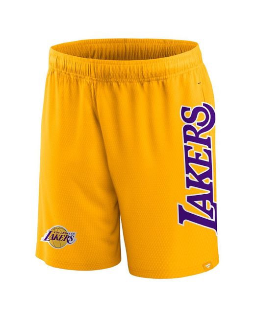 Fanatics Yellow Los Angeles Lakers Post Up Mesh Shorts for men