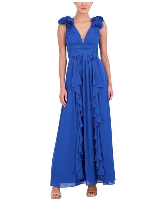 Eliza J Blue Ruffled Ruched Gown