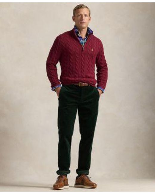Polo Ralph Lauren Red Cable Knit Cotton Sweater Oxford Shirt Corduroy Pants Lace Up Sneakers for men