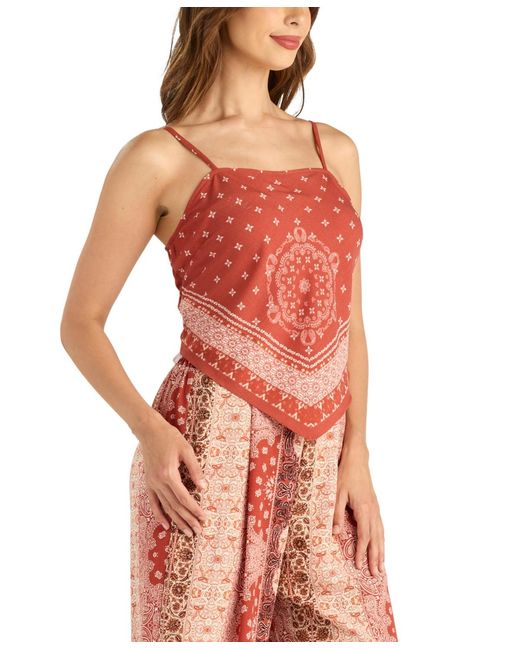 Bcx Red Printed Square-neck Cami Top