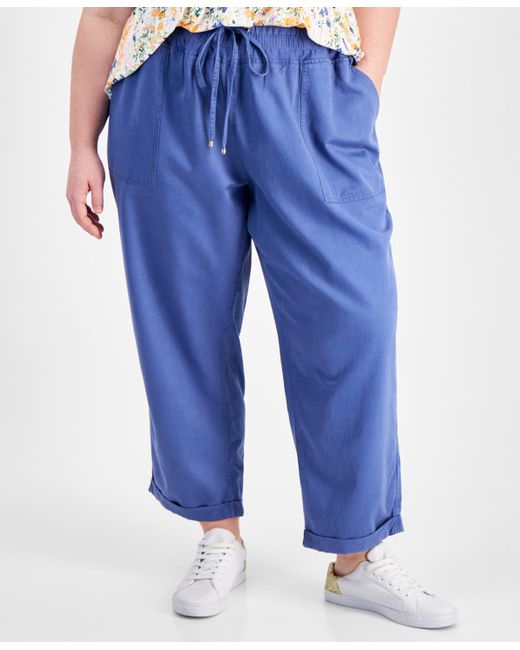 Tommy Hilfiger Blue Plus Size High-rise Cuffed Twill Pants
