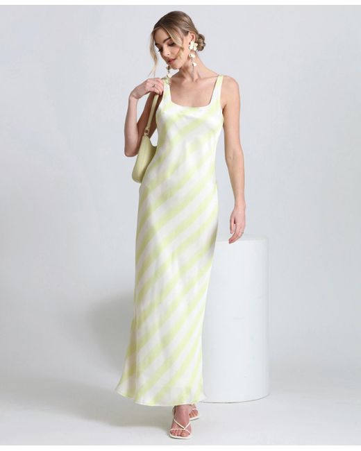 Avec Les Filles White Bias-striped Square-neck Maxi Dress